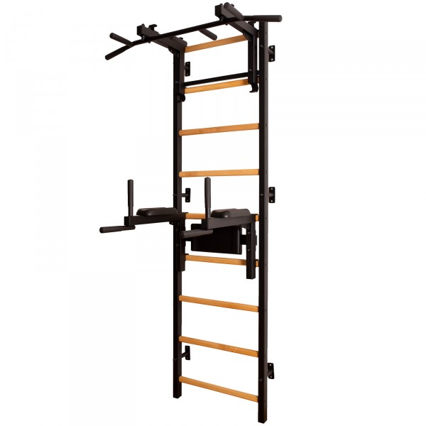 BenchK 732 Series 7: 700 Wall Bars (Black) + Steel Pull Up Bar/BB Holder + Dip Bar - full view