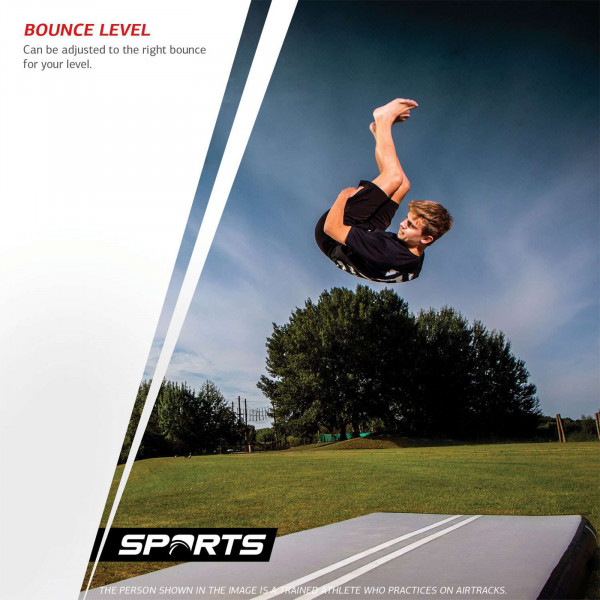 Athlete performing a backflip on the BERG AirTrack Home outdoors.