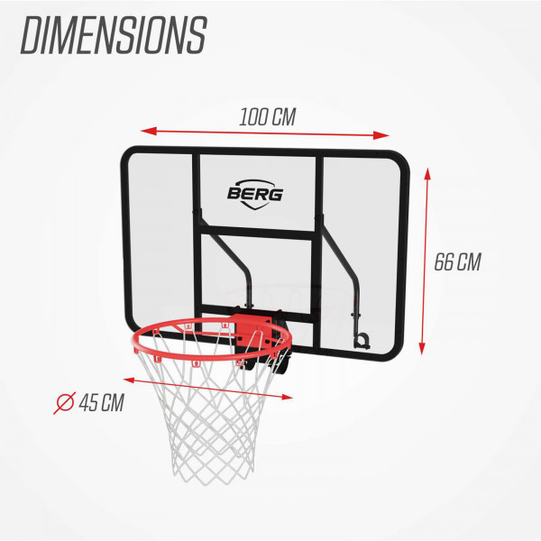 BERG PlayBase Basketball Hoop with dimensions shown