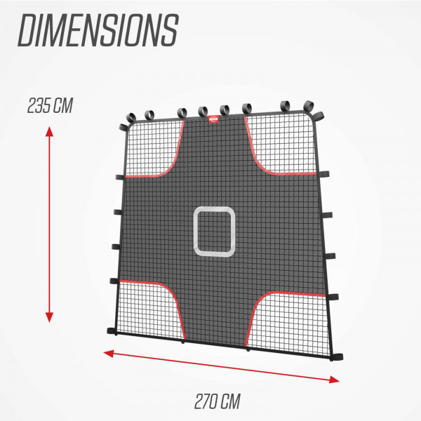 BERG PlayBase Soccer Target Net M with dimensions shown