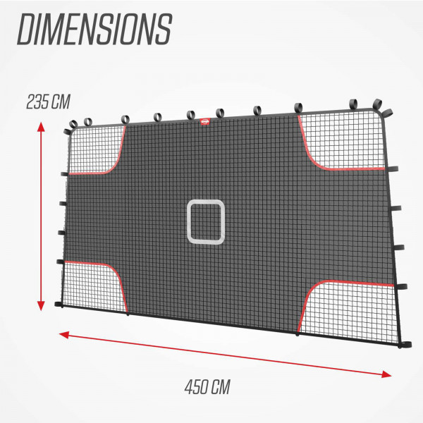 BERG PlayBase Soccer Target Net XL with dimensions shown