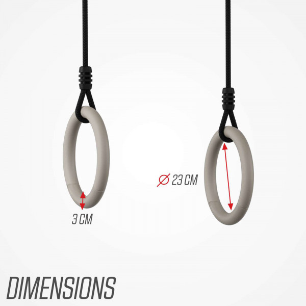 BERG PlayBase Gym Rings with dimensions shown