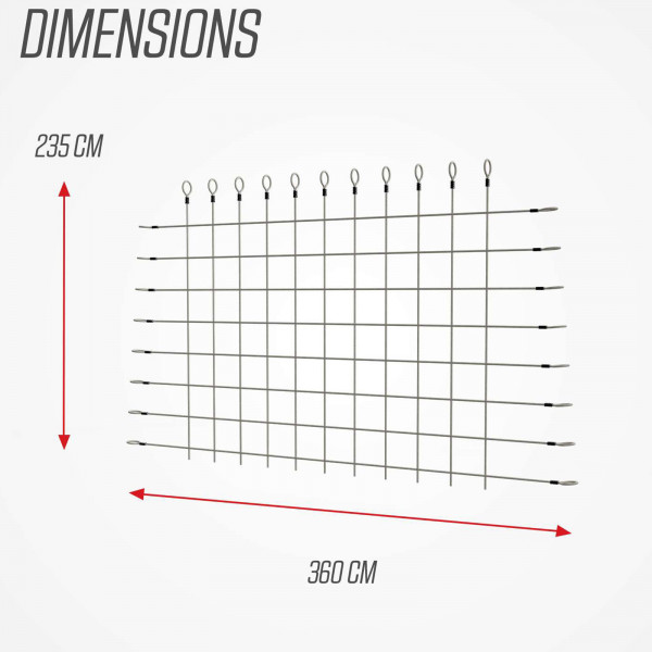 BERG PlayBase Climbing Net with dimensions shown - size L