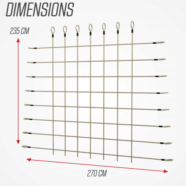 BERG PlayBase Climbing Net with dimensions shown - size M