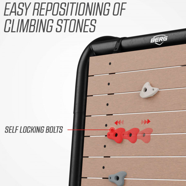 Close-up of the climbing stones on the BERG PlayBase Climbing Wall