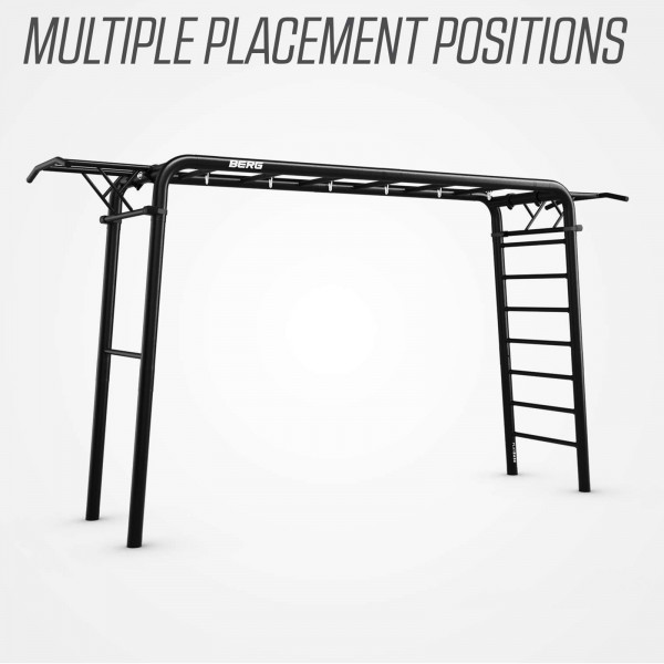 BERG PlayBase Pull-Up Bar shown in multiple placement positions