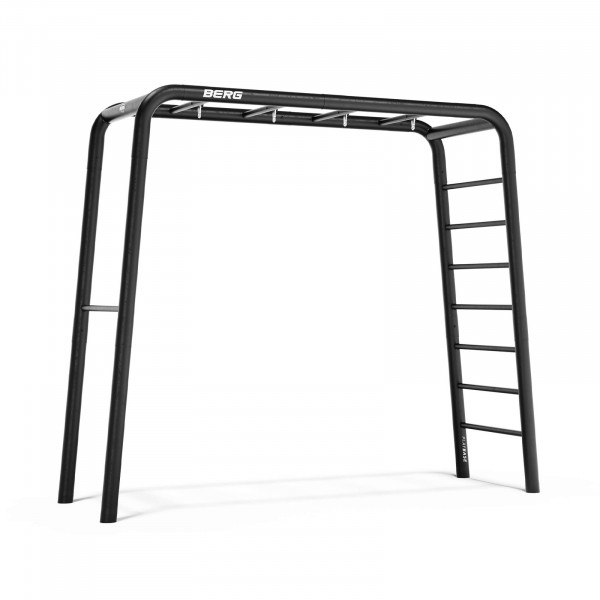 Front-left view of the medium BERG PlayBase with a ladder and horizontal bar
