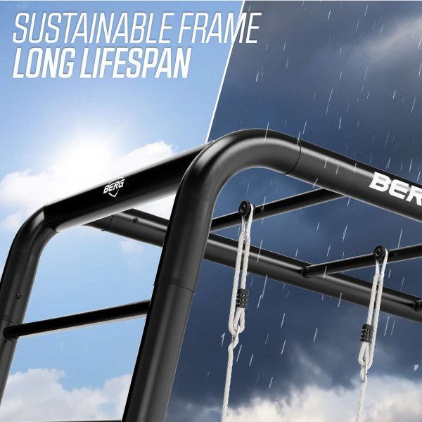 Close-up of the BERG PlayBase frame in sunshine and rain
