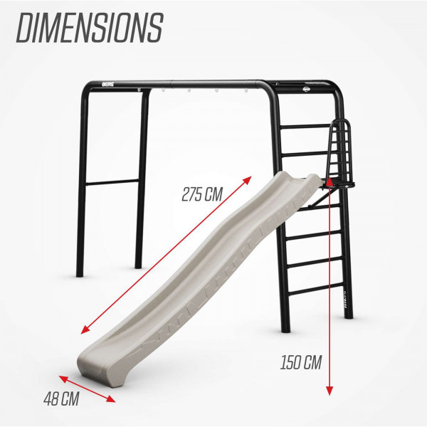 BERG PlayBase Platform & Slide with dimensions shown
