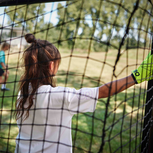 Goalkeeper’s view through the net of the BERG SportsGoal.

