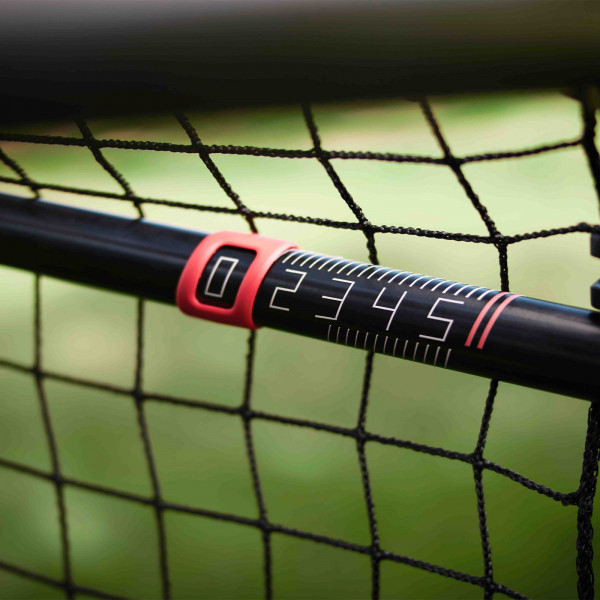 Close-up of the BERG SportsGoal score counter on the frame.