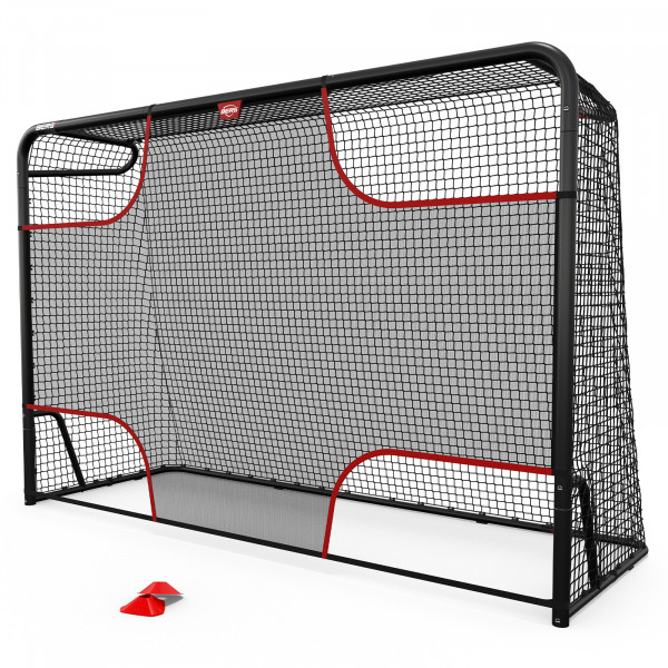 Front-right view of the BERG SportsGoal Target Net size L with a cone.