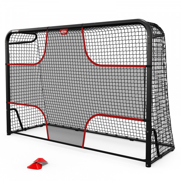 Front-right view of the BERG SportsGoal Target Net size M with a cone.