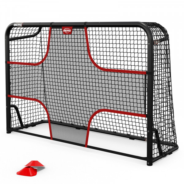 Front-right view of the BERG SportsGoal Target Net size S with a cone.