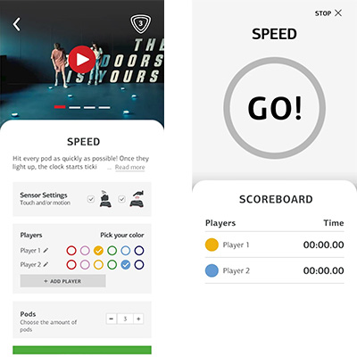 Infinity Pods app game selection and scoreboard for the BERG Infinity Pods Set 6 