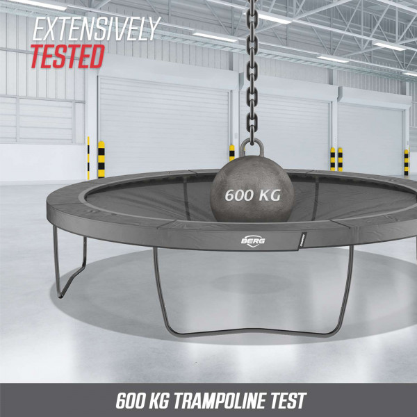 BERG Champion trampoline undergoing a 600 kg weight test to demonstrate its strength