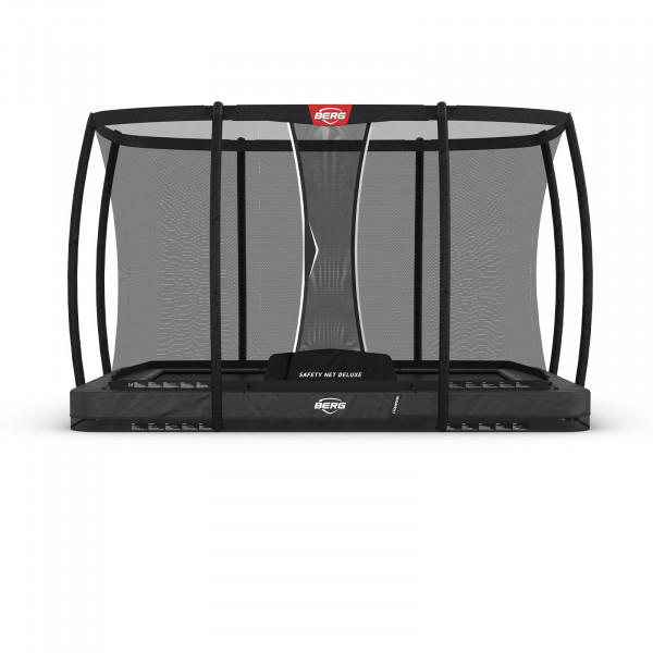 Front view of the grey 330 cm BERG Ultim Champion InGround Trampoline with Safety Net Deluxe