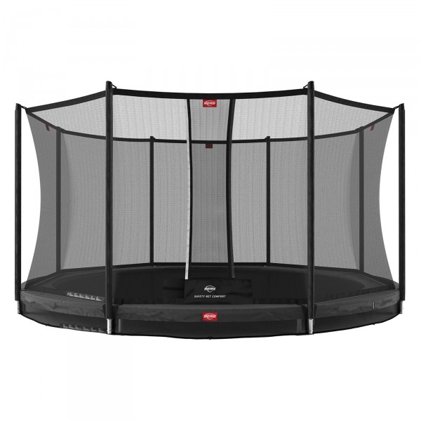Front view of the BERG Favorit Inground 330 Trampoline With Safety Net Comfort in grey.