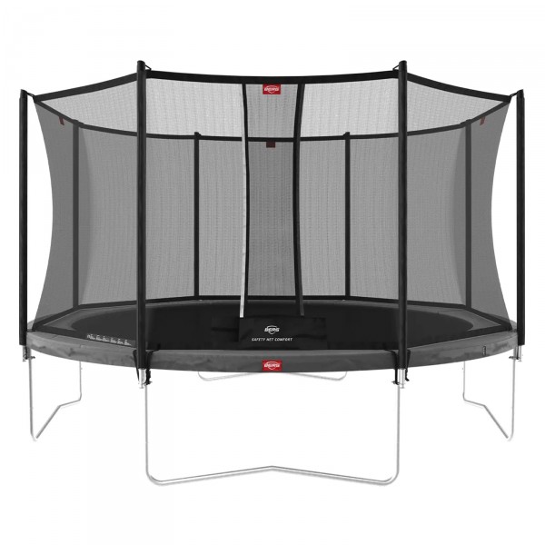 Front view of the BERG Favorit Regular Trampoline With Safety Net Comfort in grey.
