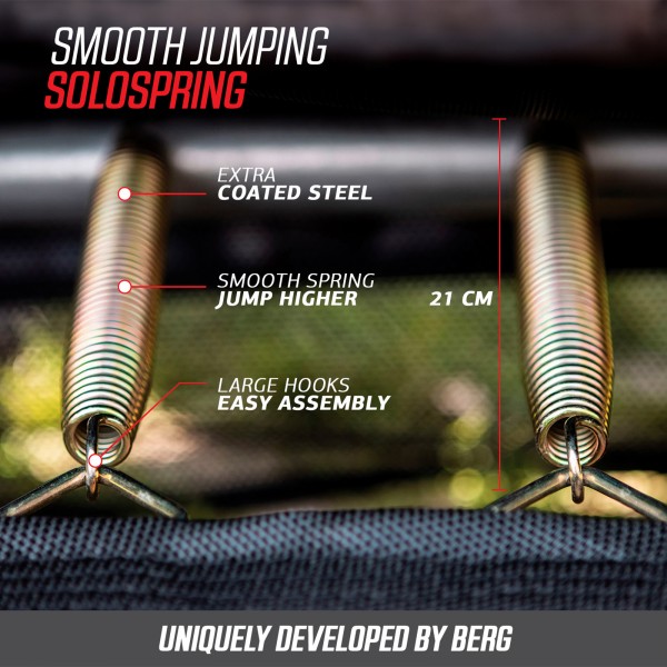 Detail of the smooth jumping springs on the BERG trampoline.
