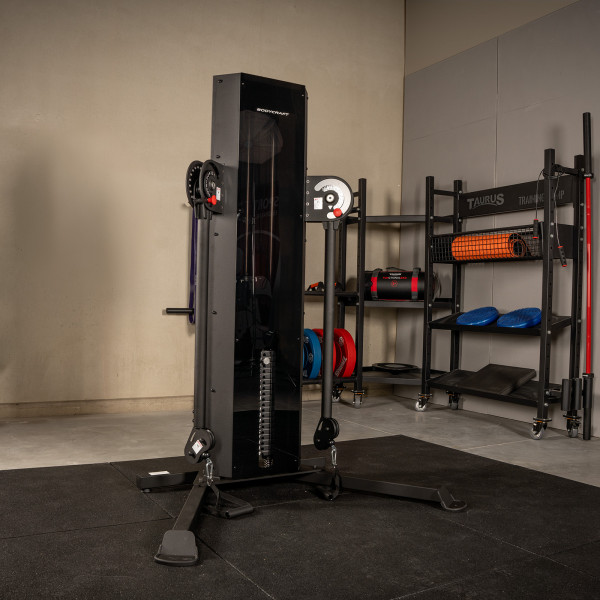 Side view of the BodyCraft EFT Functional Trainer in a gym setting.