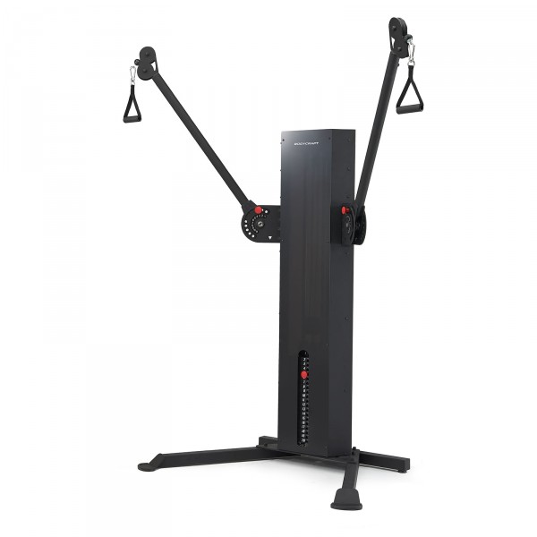 Diagonal view from the left, showcasing the BodyCraft EFT Functional Trainer with arms up
