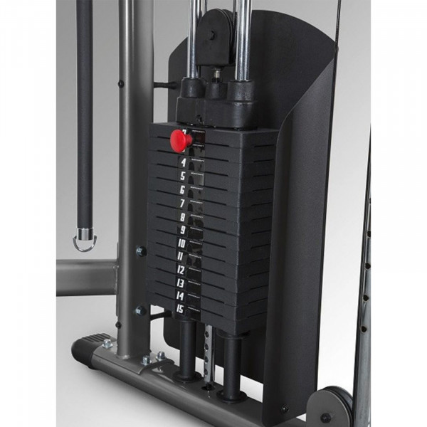 Weight stack close up on the BodyCraft HFT Functional Trainer