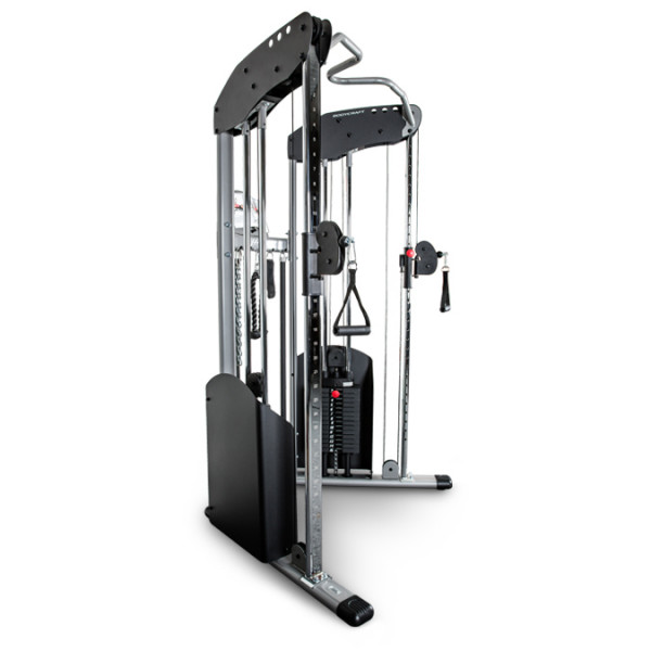 Achieve balanced strength training using the dual 200lbs weight stacks of the BodyCraft HFT Functional Trainer.