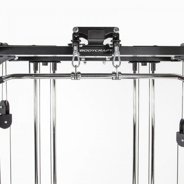 Detailed view of the lat pull-down bar included with the BodyCraft F438 RFT Attachment.
