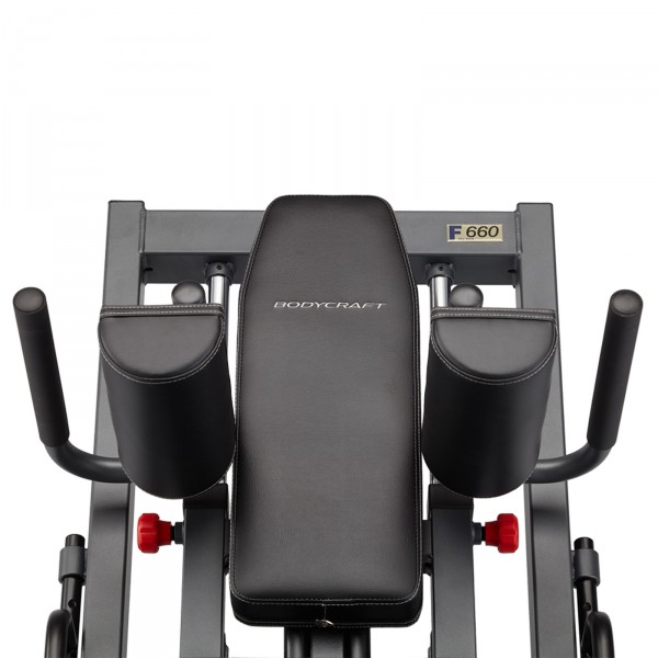 Compact dimensions of the BodyCraft F660 3-in-1 Adjustable Leg Press, Hack Squat & Hip Sled Machine fit home gyms and limited spaces perfectly.