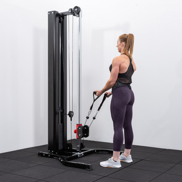 User performing a cable rear pull on the BodyMax CF810 Elite Adjustable Hi-Low Pulley