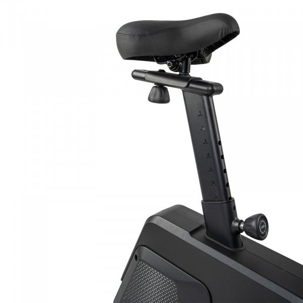 Close-up of the adjustable saddle on the BodyMax UC200 Upright Bike