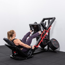Model performing leg press on the BodyMax CF800 Leg Press / Hack Squat Machine
