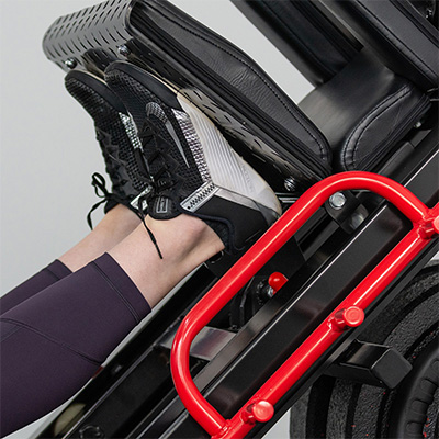 Closeup of foot placement during leg press on the BodyMax CF800 Leg Press / Hack Squat Machine