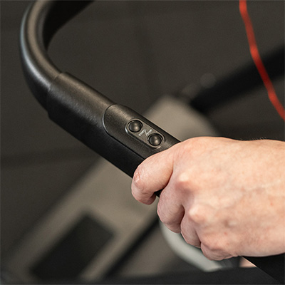 Close-up of the start / stop buttons on the BodyMax TM10 Walking Pad