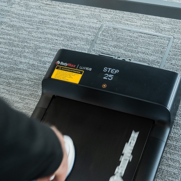 Display of the BodyMax WP60 Treadmill showing step count