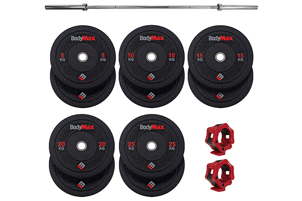 Bodymax Rubber Crumb Bumper Weight Set with Bar - 100/150kg