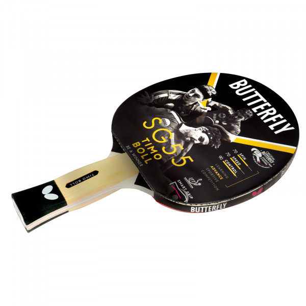 Top-angled view of the Butterfly Timo Boll SG55 Table Tennis Bat