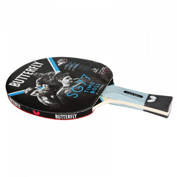 Side angled view of the Butterfly Timo Boll SG77 Table Tennis Bat