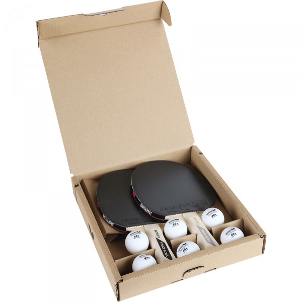 Butterfly Timo Boll 2-Player Table Tennis Set - includes two bats, six training balls, and a signed picture of Timo Boll
