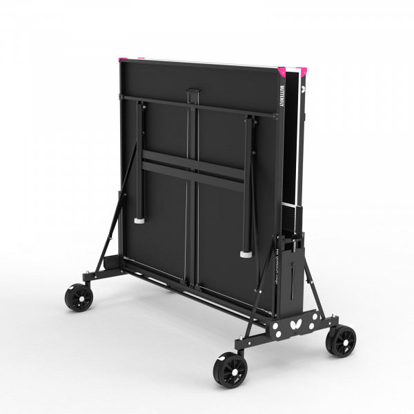 The Butterfly Spirit M5 Outdoor Table Tennis Table in grey, folded up for storage.