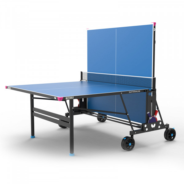 The Butterfly Spirit M6 Outdoor Table Tennis Table in blue, partially folded for solo practice.
