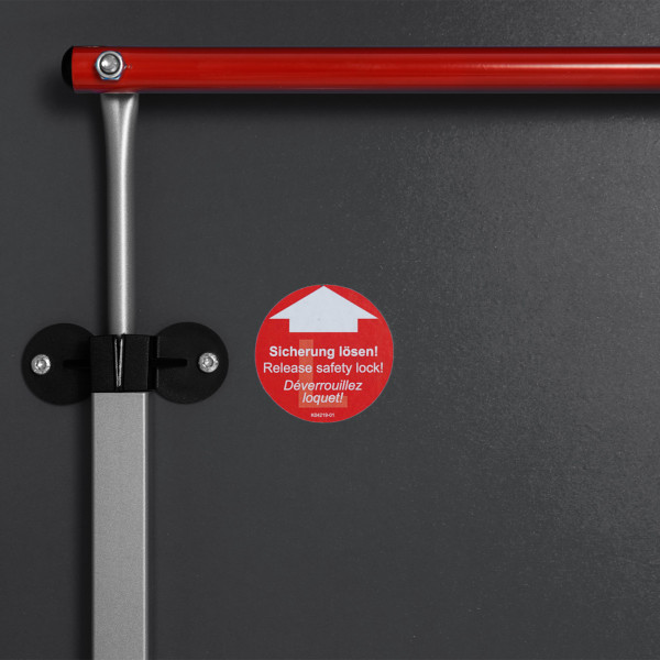 Close-up of the safety lock on the Butterfly Centrefold 25 Indoor Rollaway Table Tennis Table in black