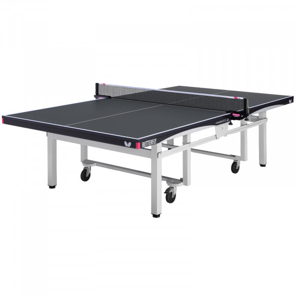 Top-angled view of the Butterfly Centrefold 25 Indoor Rollaway Table Tennis Table in black