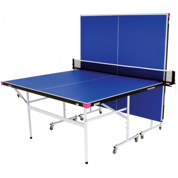 Butterfly Fitness 16 Indoor Rollaway Table Tennis Table Set Blue - half-closed