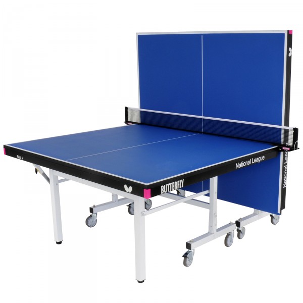 Butterfly National League 25 Indoor Rollaway Table Tennis Table Blue - half-closed