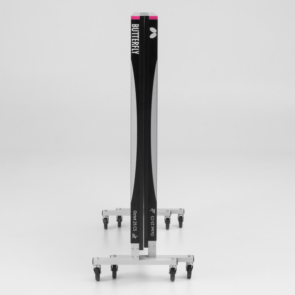 Side view of the folded Butterfly Octet 25 Indoor Rollaway Table Tennis Table in black