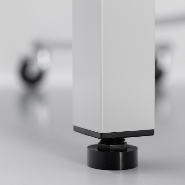 Close-up of the adjustable leg leveller on the Butterfly Octet 25 Indoor Rollaway Table Tennis Table in black