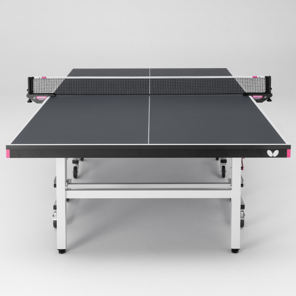 Player view of the Butterfly Octet 25 Indoor Rollaway Table Tennis Table in black with net