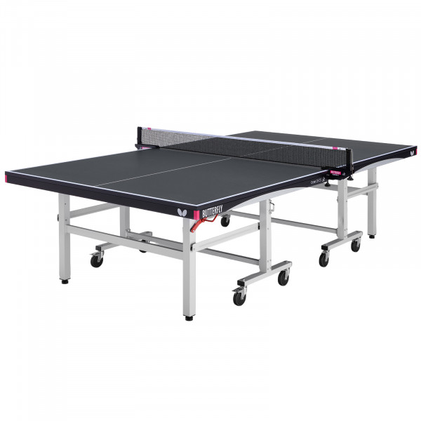 Top-angled view of the Butterfly Octet 25 Indoor Rollaway Table Tennis Table in black